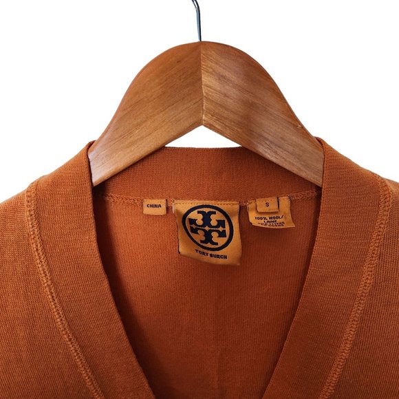 Tory Burch Boyfriend Simone Cardigan Orange 100% Wool XS Logo Buttons‎ - Picture 11 of 16
